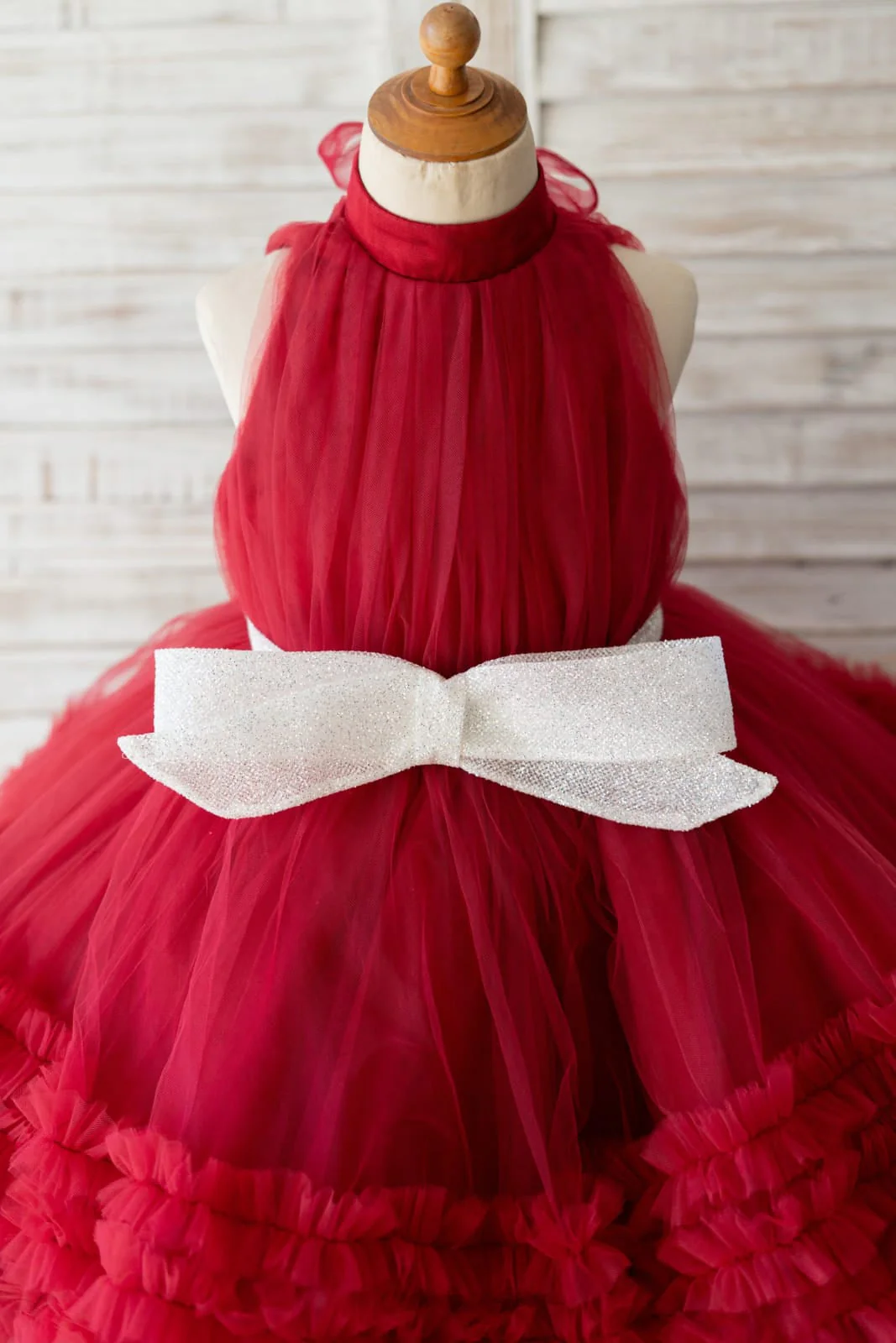 Tulle Knee-length Burgundy Dress - Image 4
