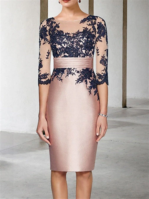 Two Piece Sheath/Column 3/4 Sleeve knee-Length Mother of the Bride Dresses with Appliques Colour Block 2024 - Image 2