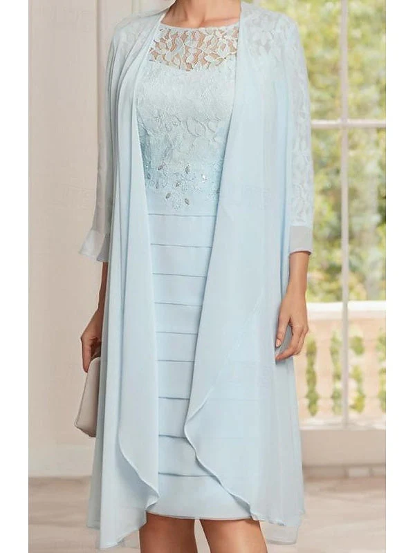 Two Piece Sheath/Column Knee-Length Jewel Neck Mother of the Bride Dress with Jacket - Image 2