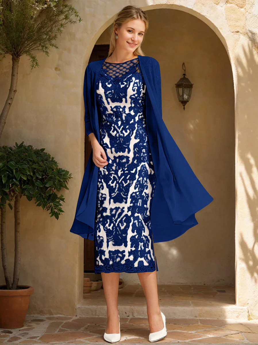 Two Pieces Sheath/Column Jewel Neck Mother of the Bride & Groom Dresses with Lace Appliques & Beadings - Image 36