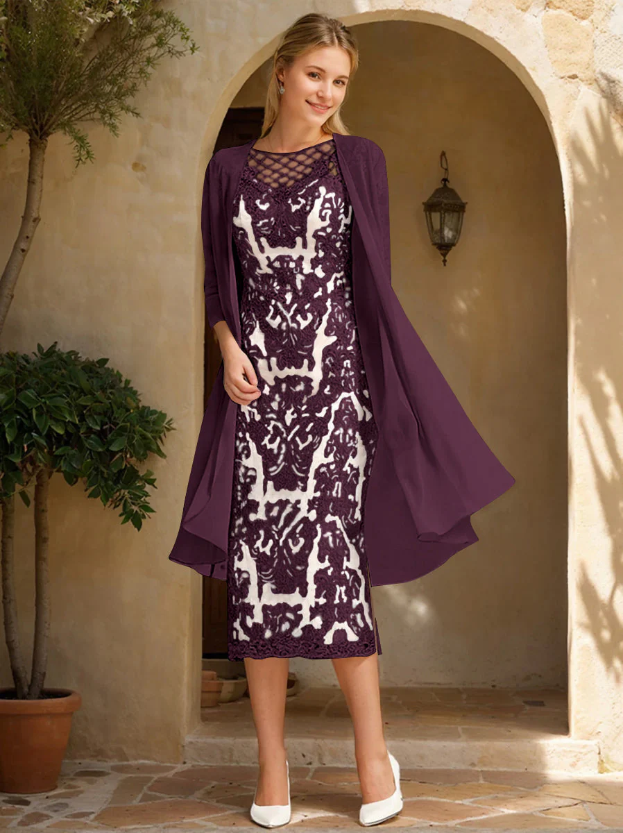Two Pieces Sheath/Column Jewel Neck Mother of the Bride & Groom Dresses with Lace Appliques & Beadings - Image 39
