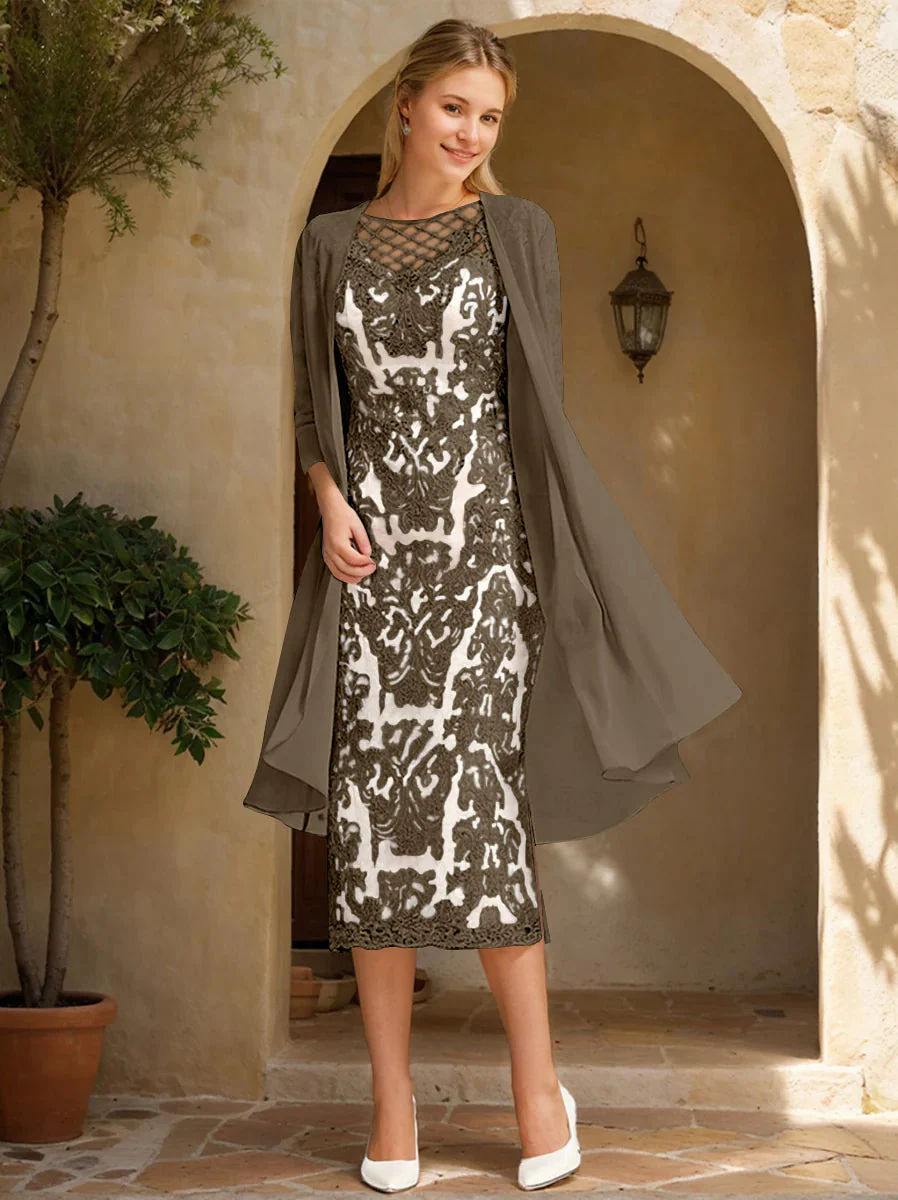 Two Pieces Sheath/Column Jewel Neck Mother of the Bride & Groom Dresses with Lace Appliques & Beadings - Image 53