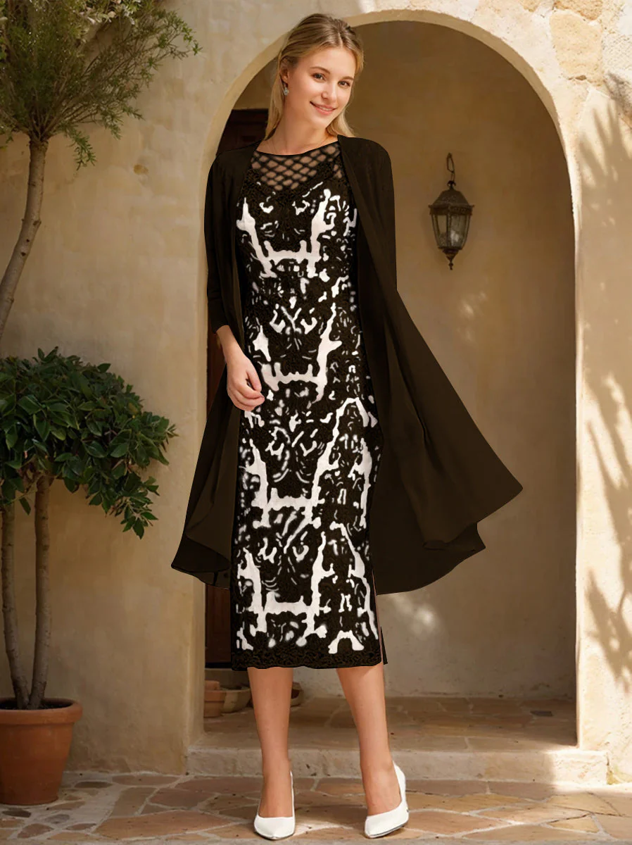 Two Pieces Sheath/Column Jewel Neck Mother of the Bride & Groom Dresses with Lace Appliques & Beadings - Image 8