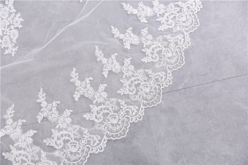 Two-tier Lace Wedding Veil with Appliques - Image 5