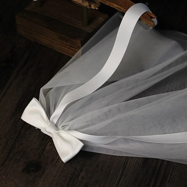 Two-tier Sweet Style Wedding Veils with Satin Bow - Image 3