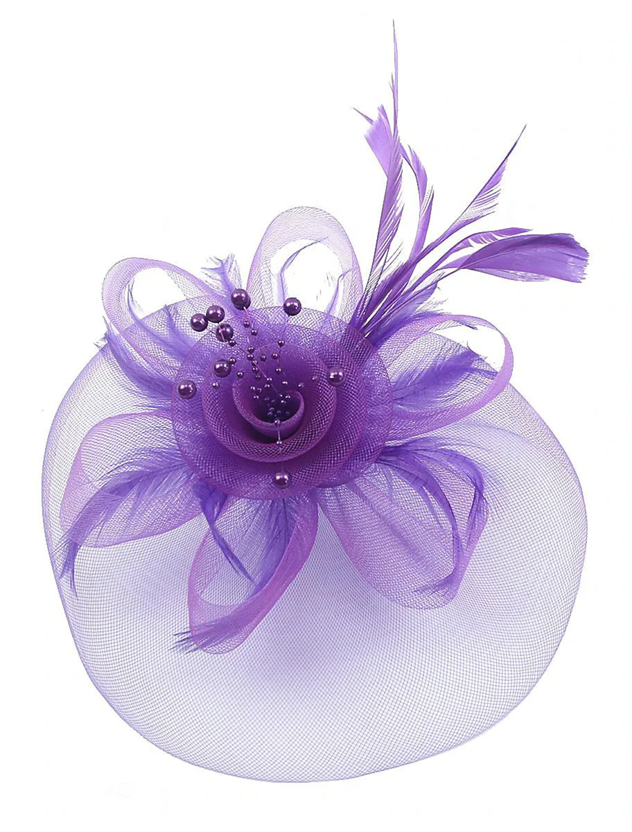 Vintage Organza Horse Race Cocktail Party Feather Veil Hat/Headpiece With Bow - Image 13