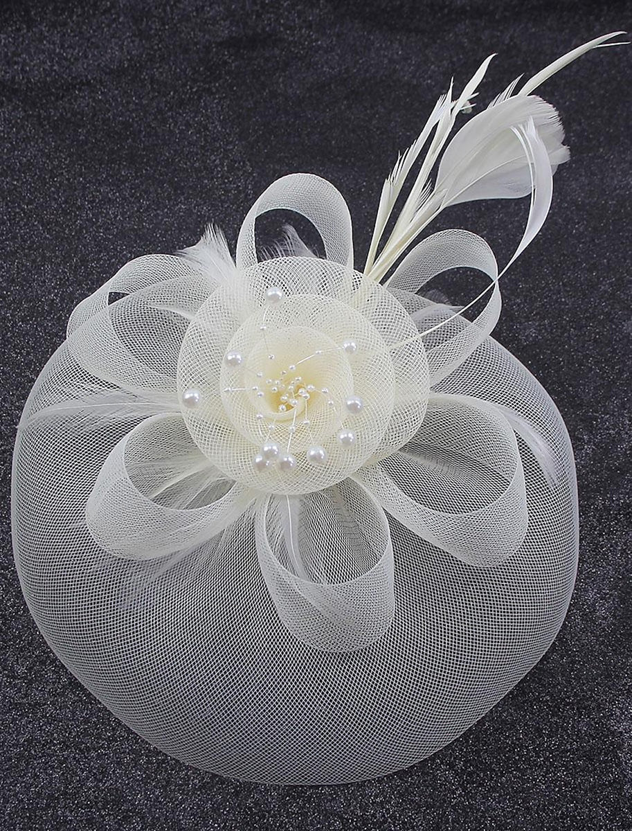 Vintage Organza Horse Race Cocktail Party Feather Veil Hat/Headpiece With Bow - Image 17