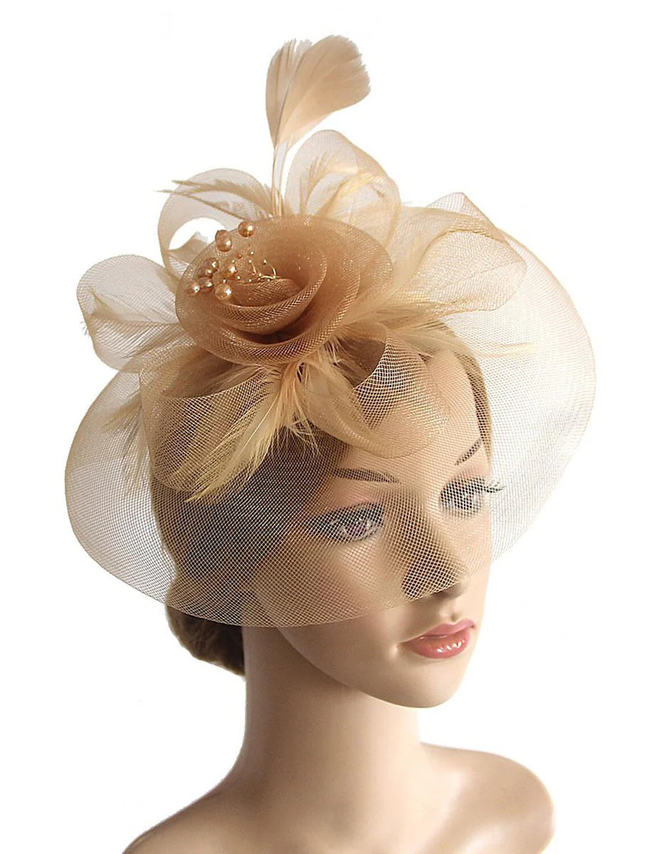 Vintage Organza Horse Race Cocktail Party Feather Veil Hat/Headpiece With Bow - Image 6