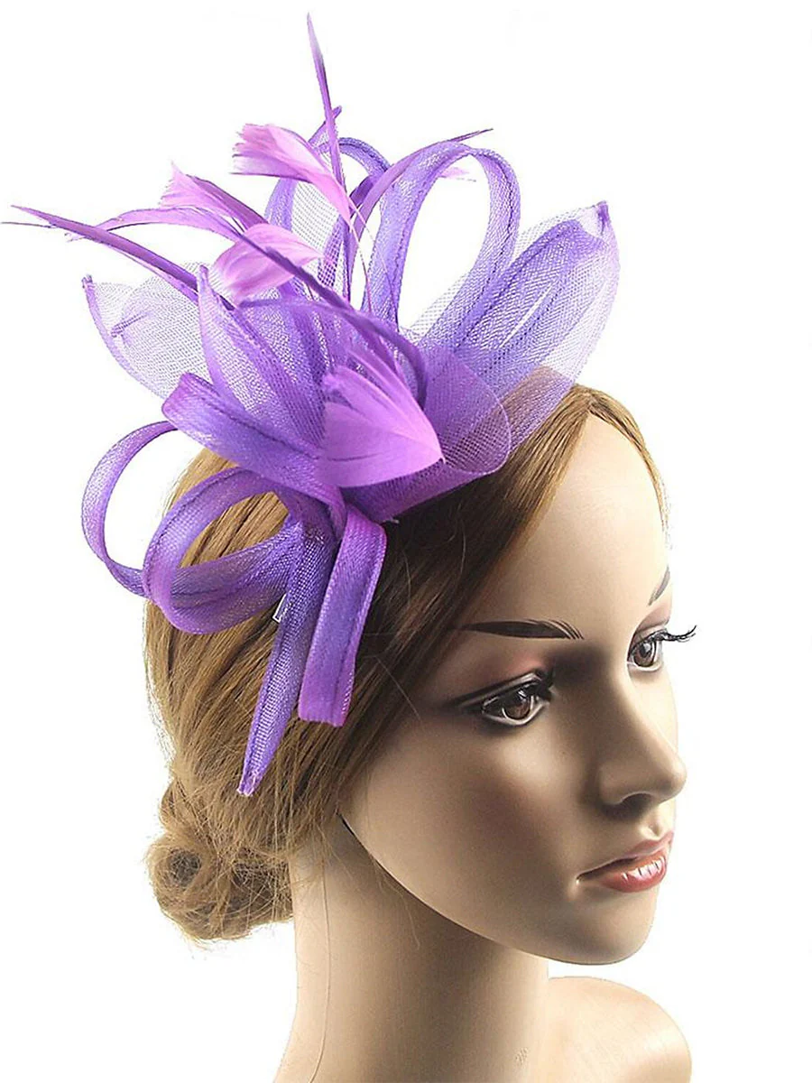 Vintage Organza Wedding Floppy Hat Fascinators/Headpiece with Feather & Bow - Image 9