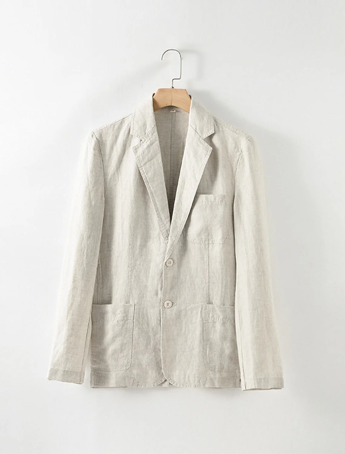 White Blue Beige Black Men's Long Sleeves Casual Daily Linen Blazer - Image 2