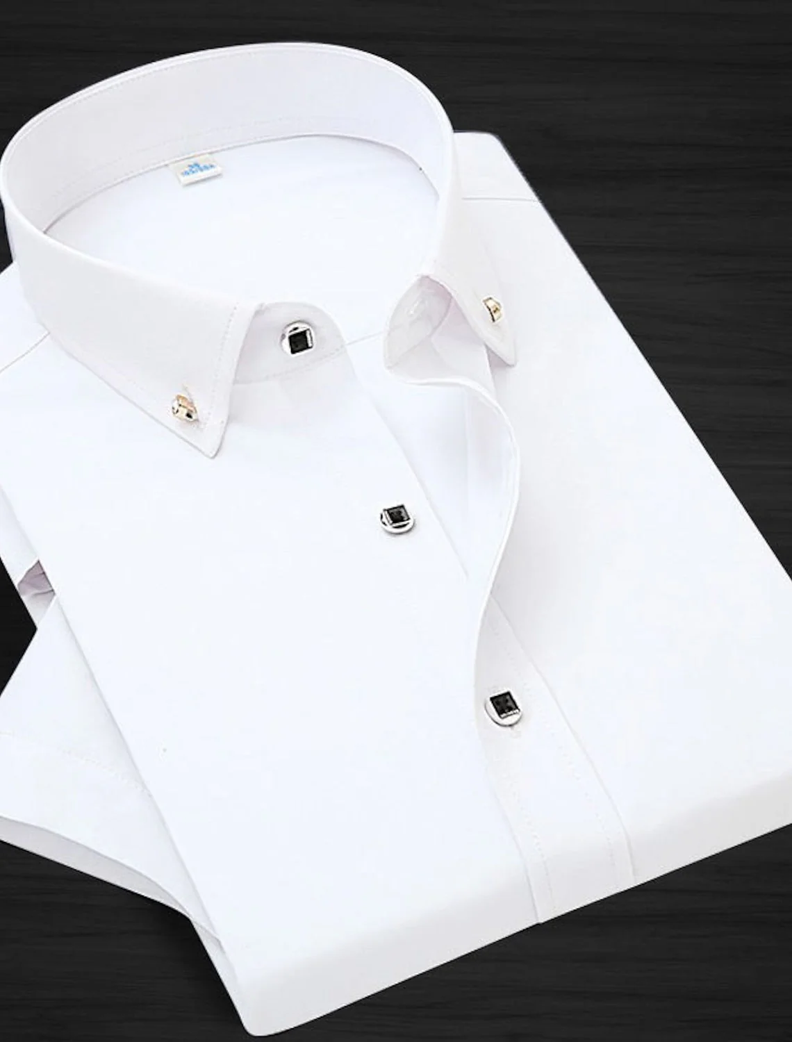 White Blue Burgundy Black Pink Men's Long Sleeves Classic Solid Colour Shirt - Image 3