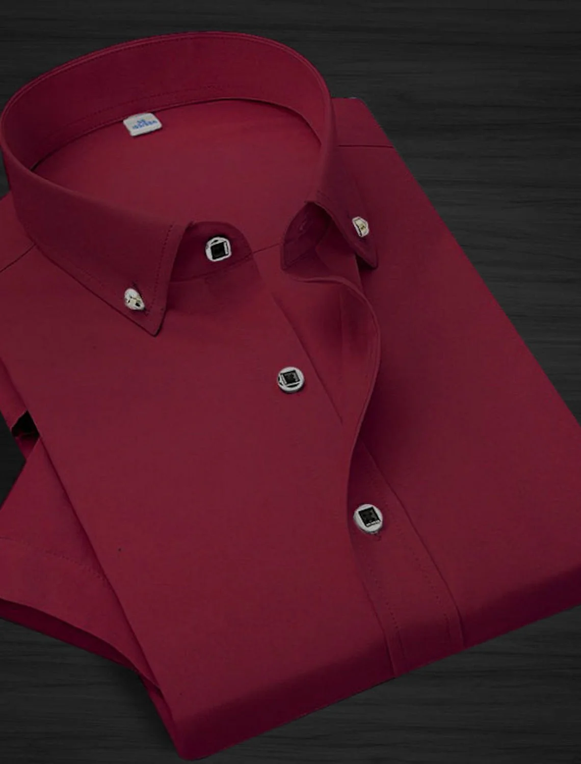 White Blue Burgundy Black Pink Men's Long Sleeves Classic Solid Colour Shirt - Image 4