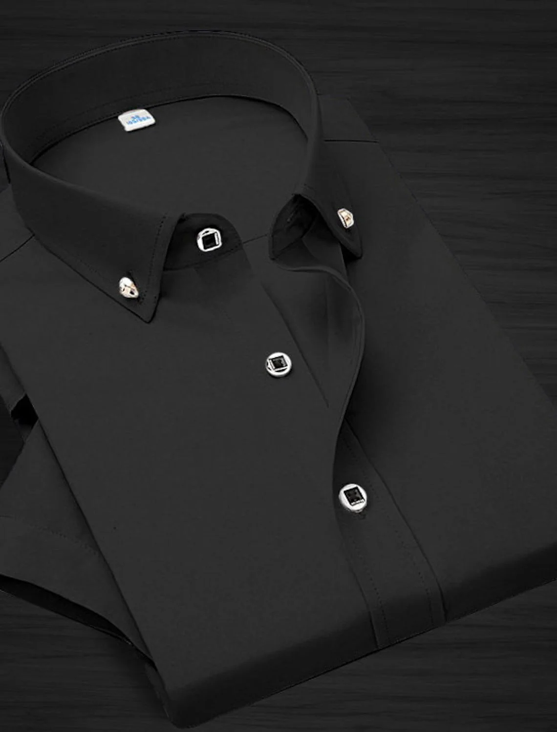 White Blue Burgundy Black Pink Men's Long Sleeves Classic Solid Colour Shirt - Image 6