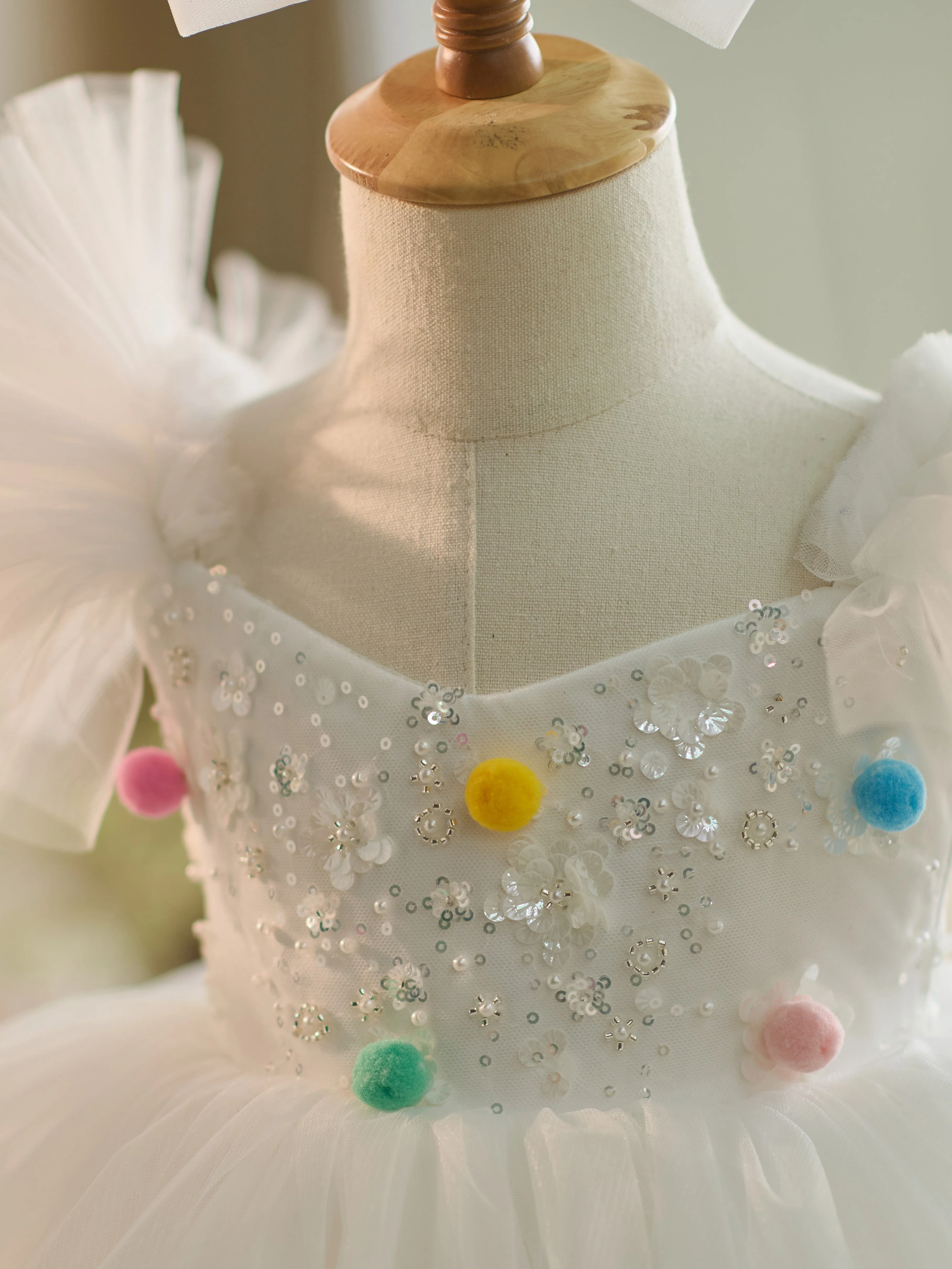 White Sequins Tulle Knee-length 1st Birthday Party Dress - Image 2
