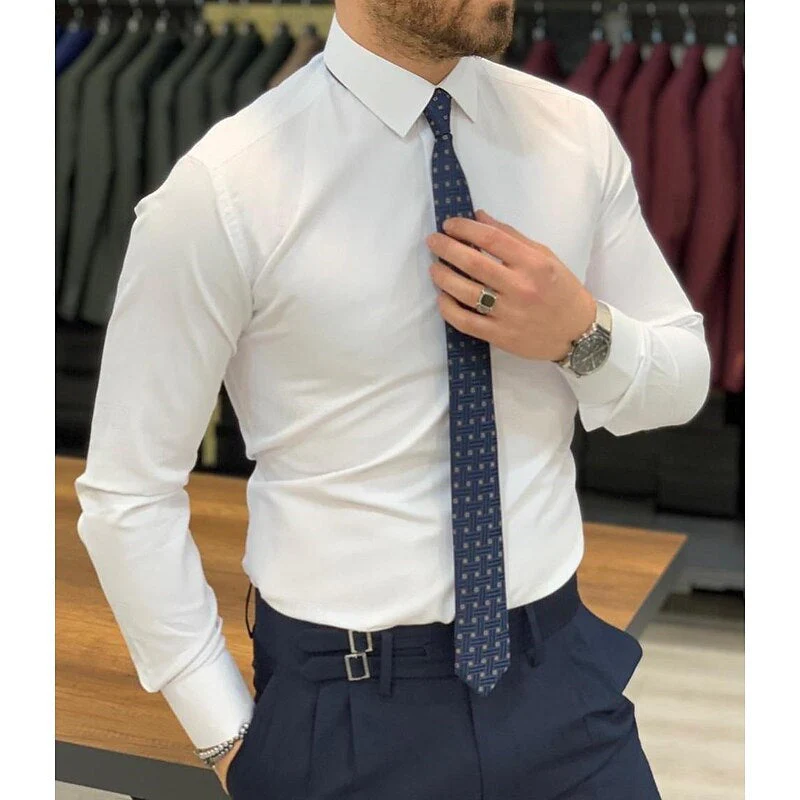 White Shirt Men's Standard Fit Long Sleeves Solid Colour Shirt - Image 3