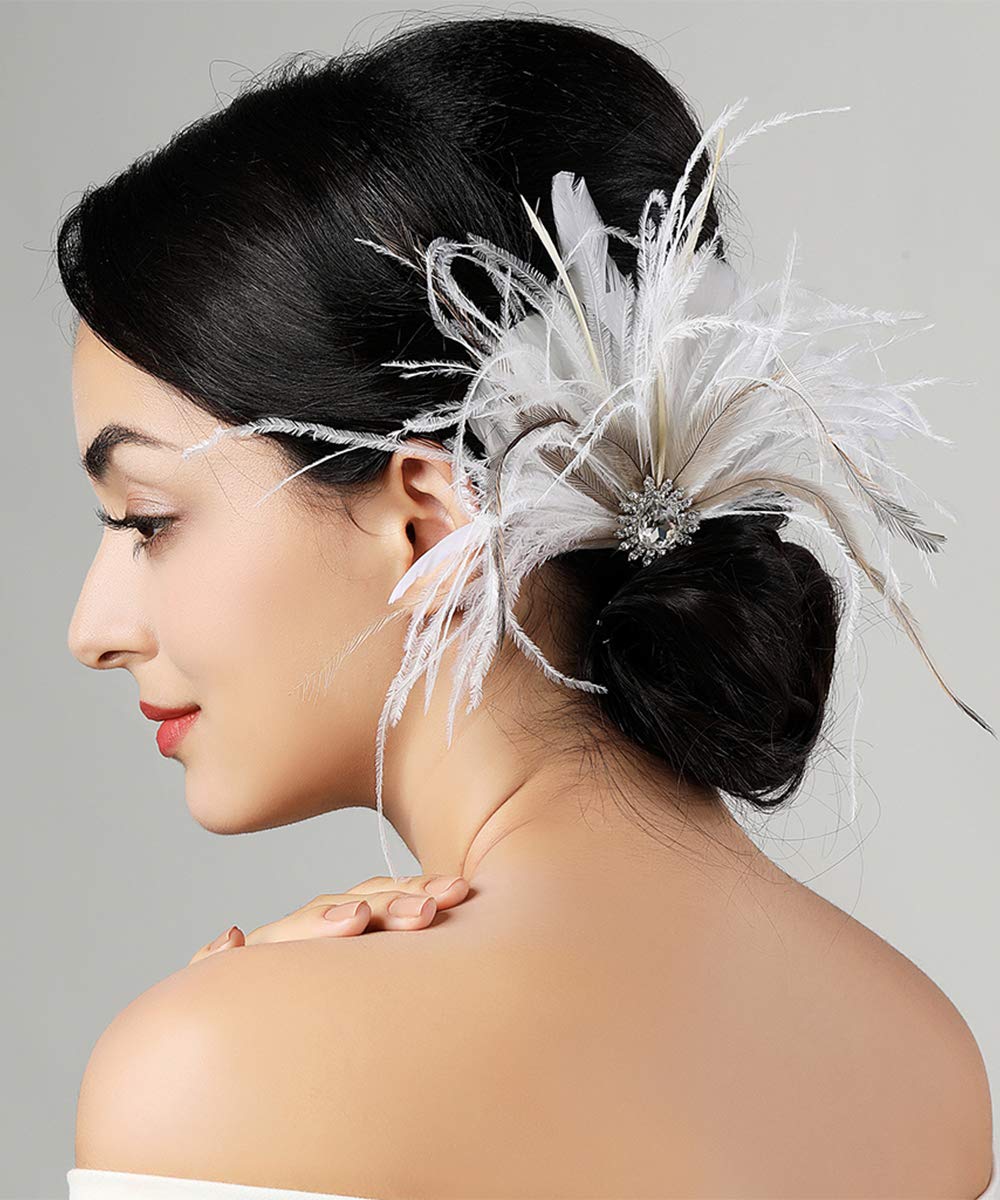 White Vintage Classical Feather Wedding Elegant Hat Fascinators/Headpiece with Crystal - Image 2