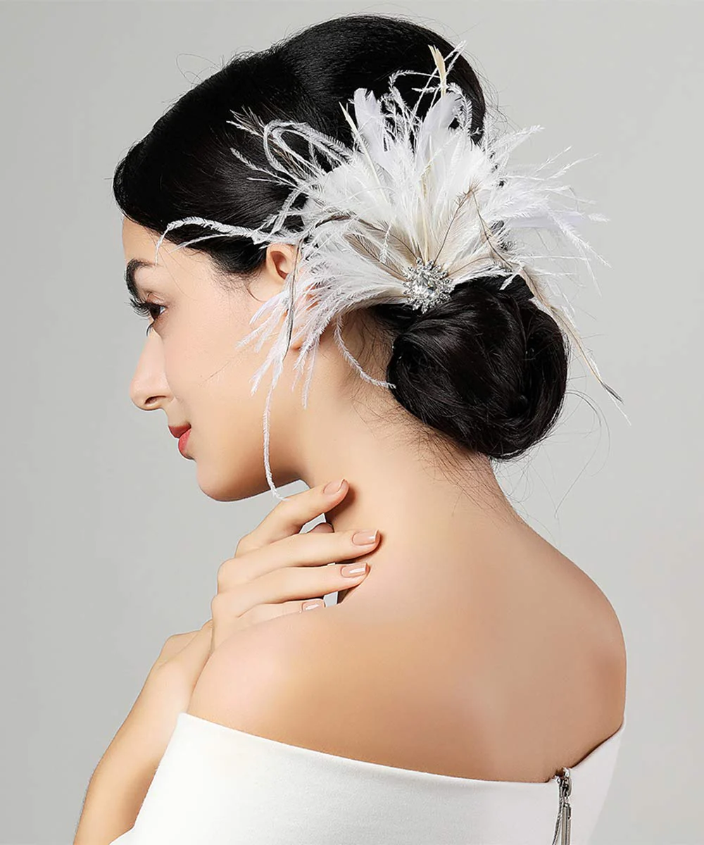 White Vintage Classical Feather Wedding Elegant Hat Fascinators/Headpiece with Crystal - Image 3