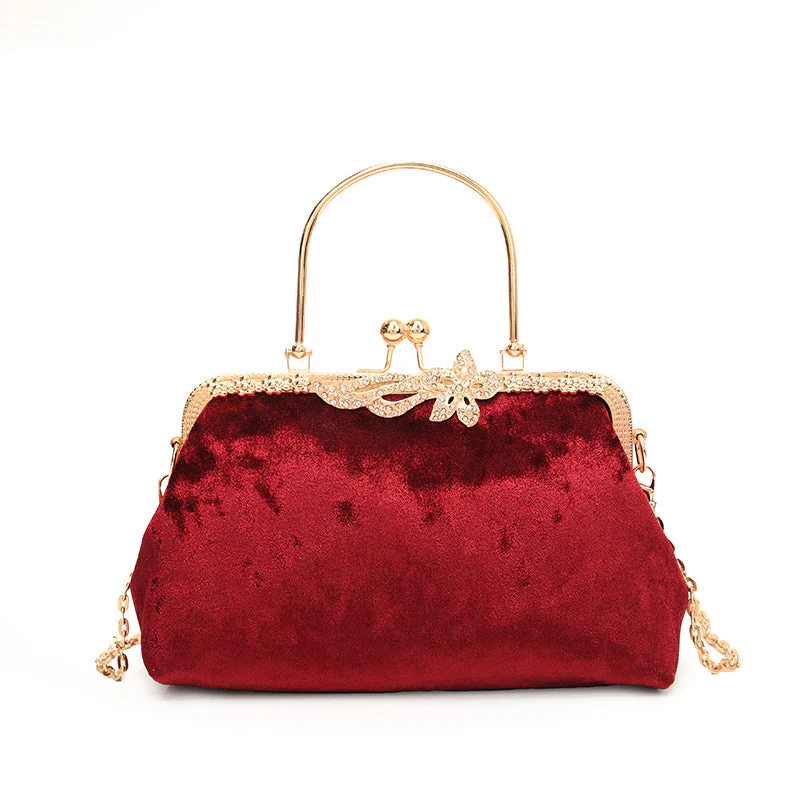 Wine Red Delicate Fashion Velvet High-End Evening Clutch Bag - Image 7