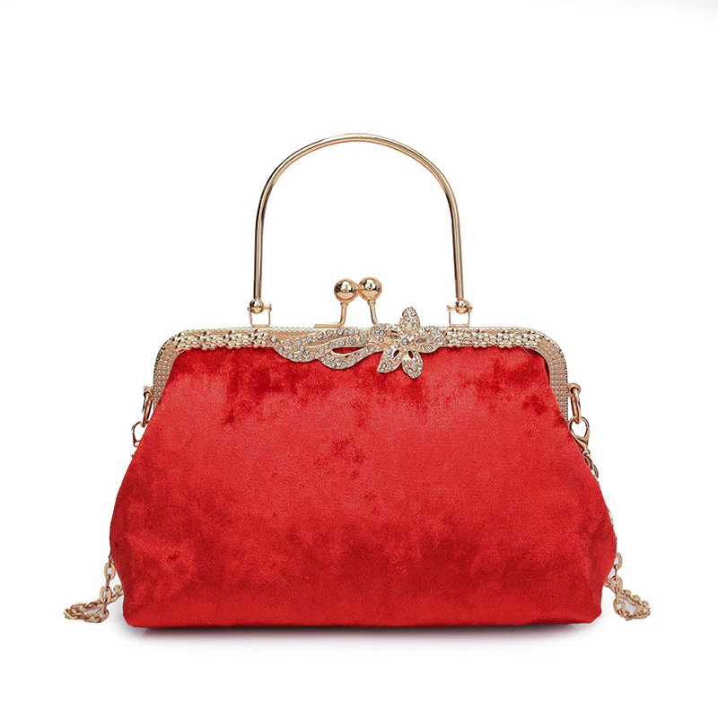 Wine Red Delicate Fashion Velvet High-End Evening Clutch Bag - Image 8