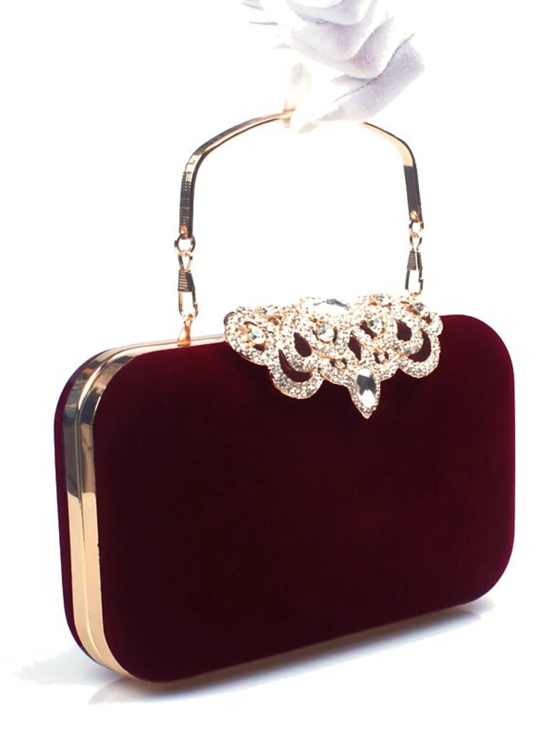 Wine Velvet Retro Elegant Rhinestone Clutch Bags - Image 12