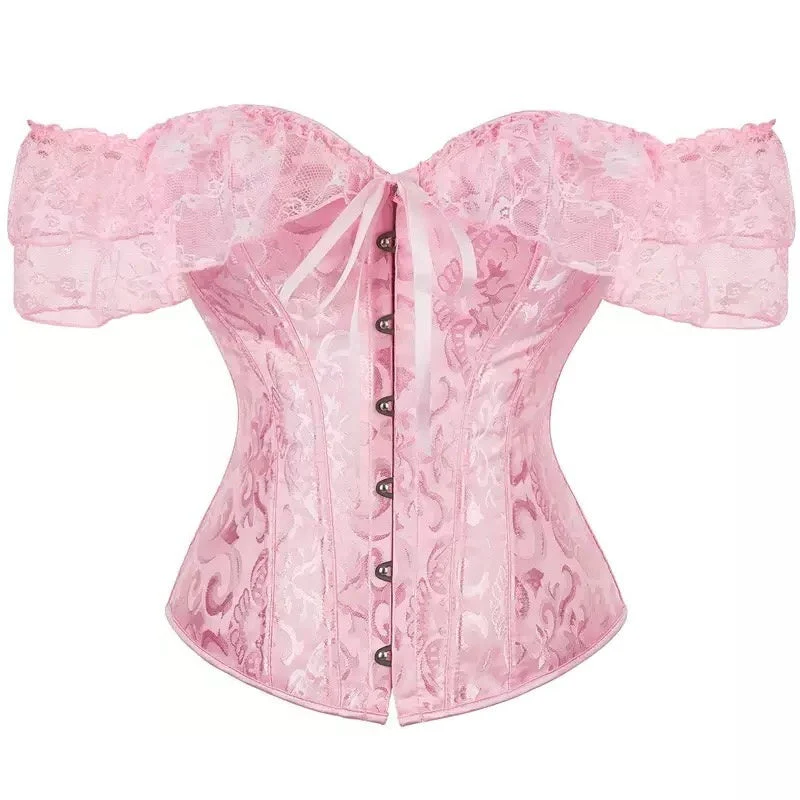 Women Floral Lace Off Shoulder Rococo Punk & Gothic Overbust Corset - Image 8