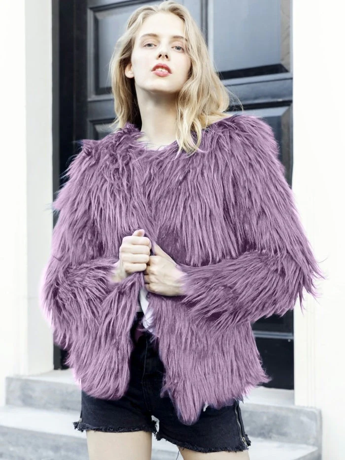 Women’s Faux Fur Long Sleeves Winter Warm Short Jackets - Image 5