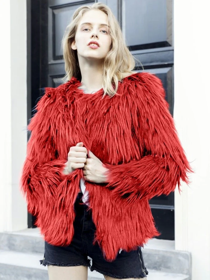 Women’s Faux Fur Long Sleeves Winter Warm Short Jackets - Image 6