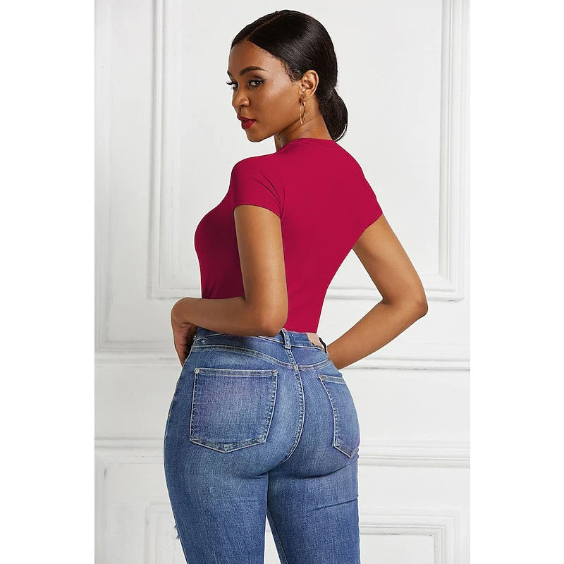 Women's Bodysuit Shapewear Round Neck Short Sleeve Daily Sexy - Image 5