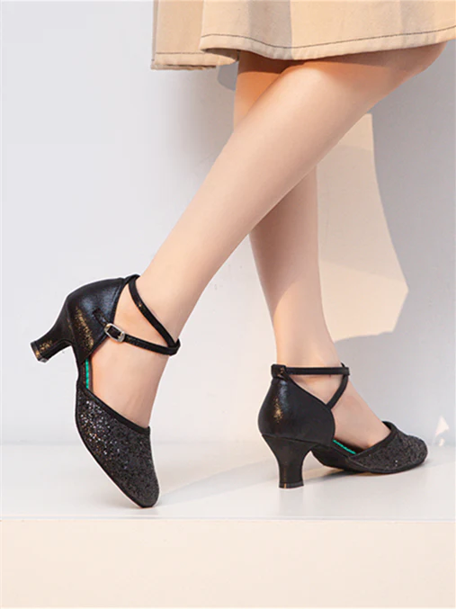 Women's Dancewear Shoes Buckle Glitter Low Heel Round Toe Latin Suede Dance Shoes - Image 5