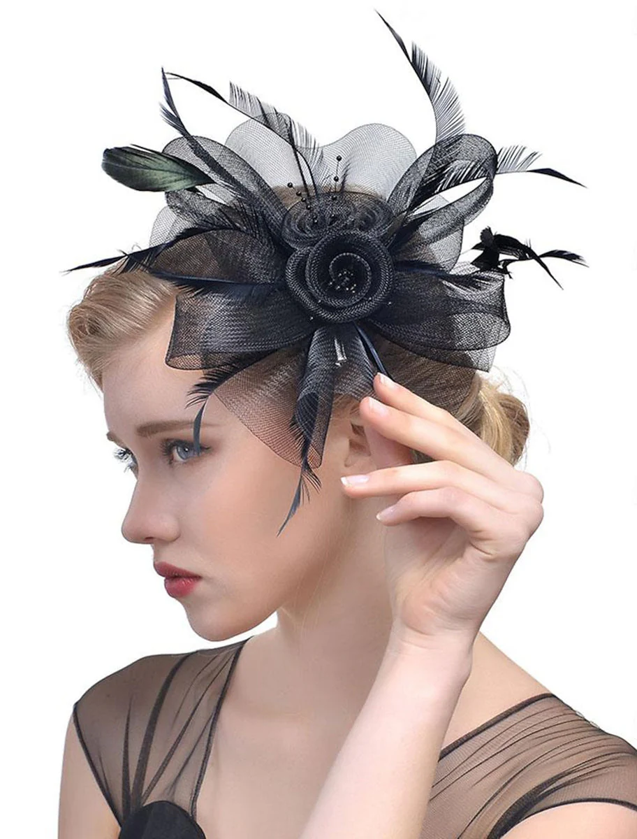 Women's Fedora Hat Veil Wedding Party Flower Feather Vintage Fascinator/Headband - Image 2