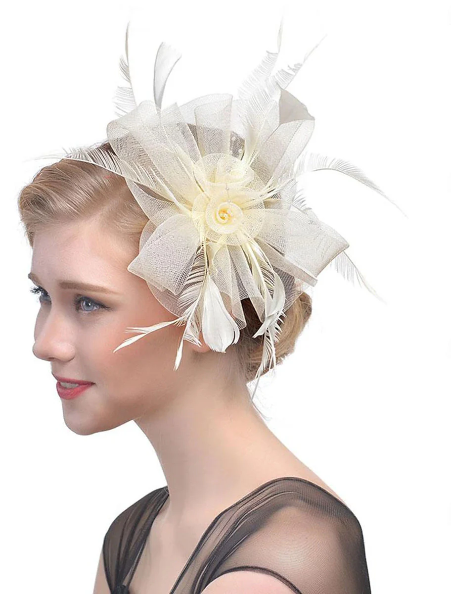 Women's Fedora Hat Veil Wedding Party Flower Feather Vintage Fascinator/Headband - Image 6