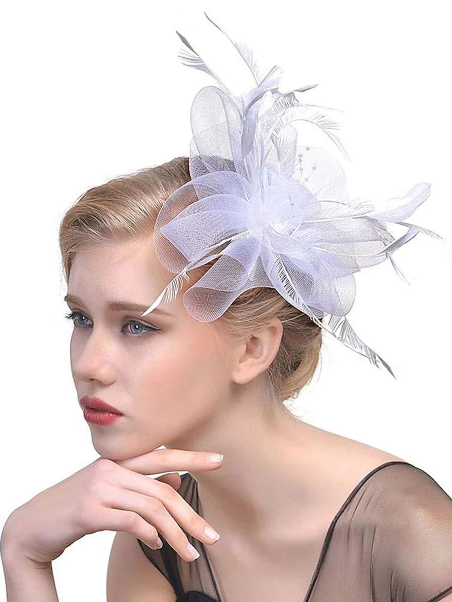 Women's Fedora Hat Veil Wedding Party Flower Feather Vintage Fascinator/Headband - Image 8