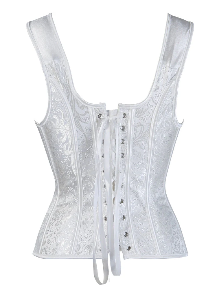 Women's Floral Jacquard Corset Structured Bustier with Sweetheart Neck - Image 2