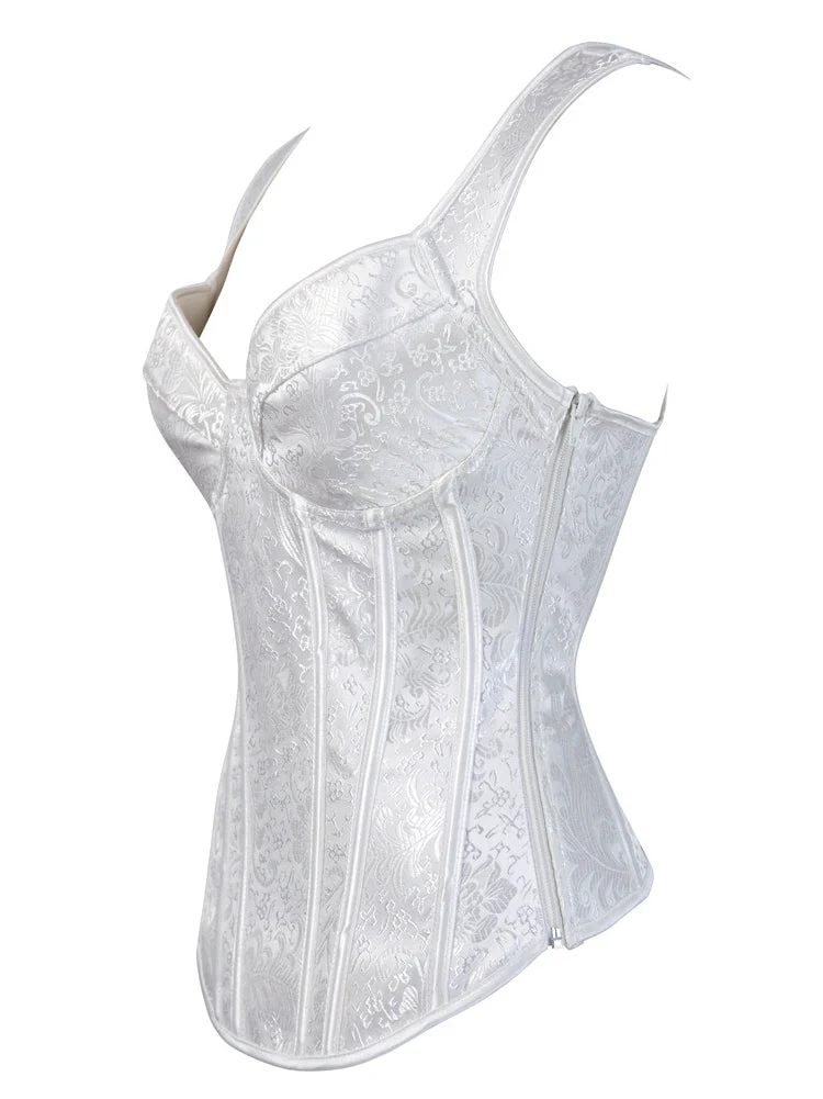 Women's Floral Jacquard Corset Structured Bustier with Sweetheart Neck - Image 3