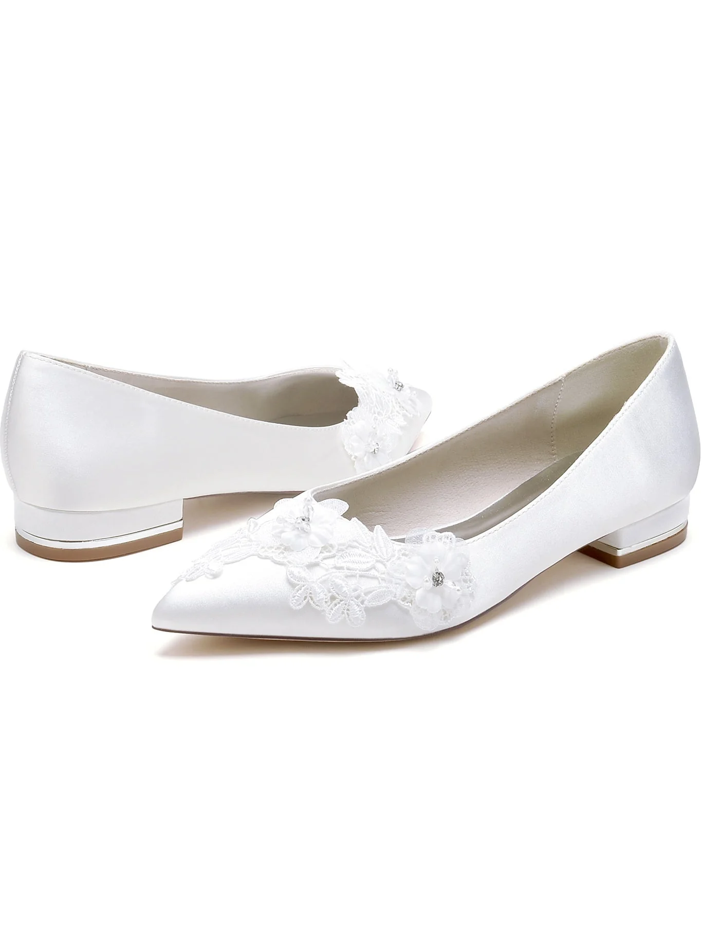 Women's Flowers Flat Heel Pointed Toe Bridal Shoes - Image 4