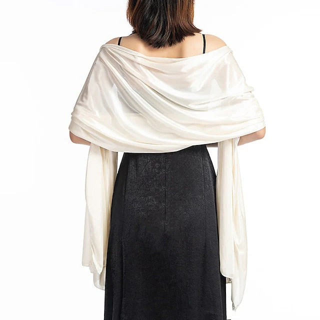 Women's Imitation Silk Sheer Scarf Cape Solid Color Long Shawl Wrap - Image 12