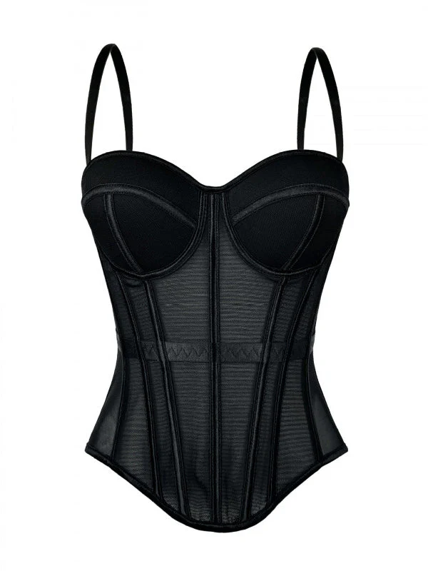 Women's Mesh Corset Sweetheart Neck Boned Bustier with Straps - Image 3