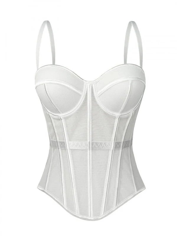 Women's Mesh Corset Sweetheart Neck Boned Bustier with Straps - Image 4