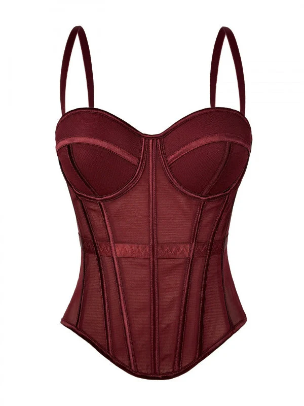 Women's Mesh Corset Sweetheart Neck Boned Bustier with Straps - Image 5