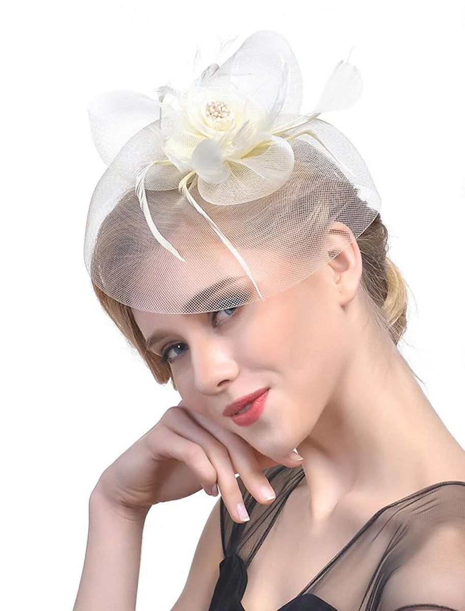 Women's Organza Fedora Hat Tea Party Horse Race Pure colour Headpiece/Veil Hat With Feather - Image 5
