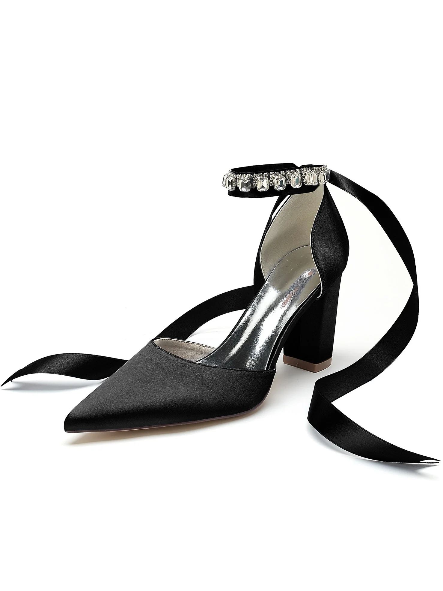 Women's Rhinestone High Heel Pointed Toe Bridesmaid Shoes - Image 12