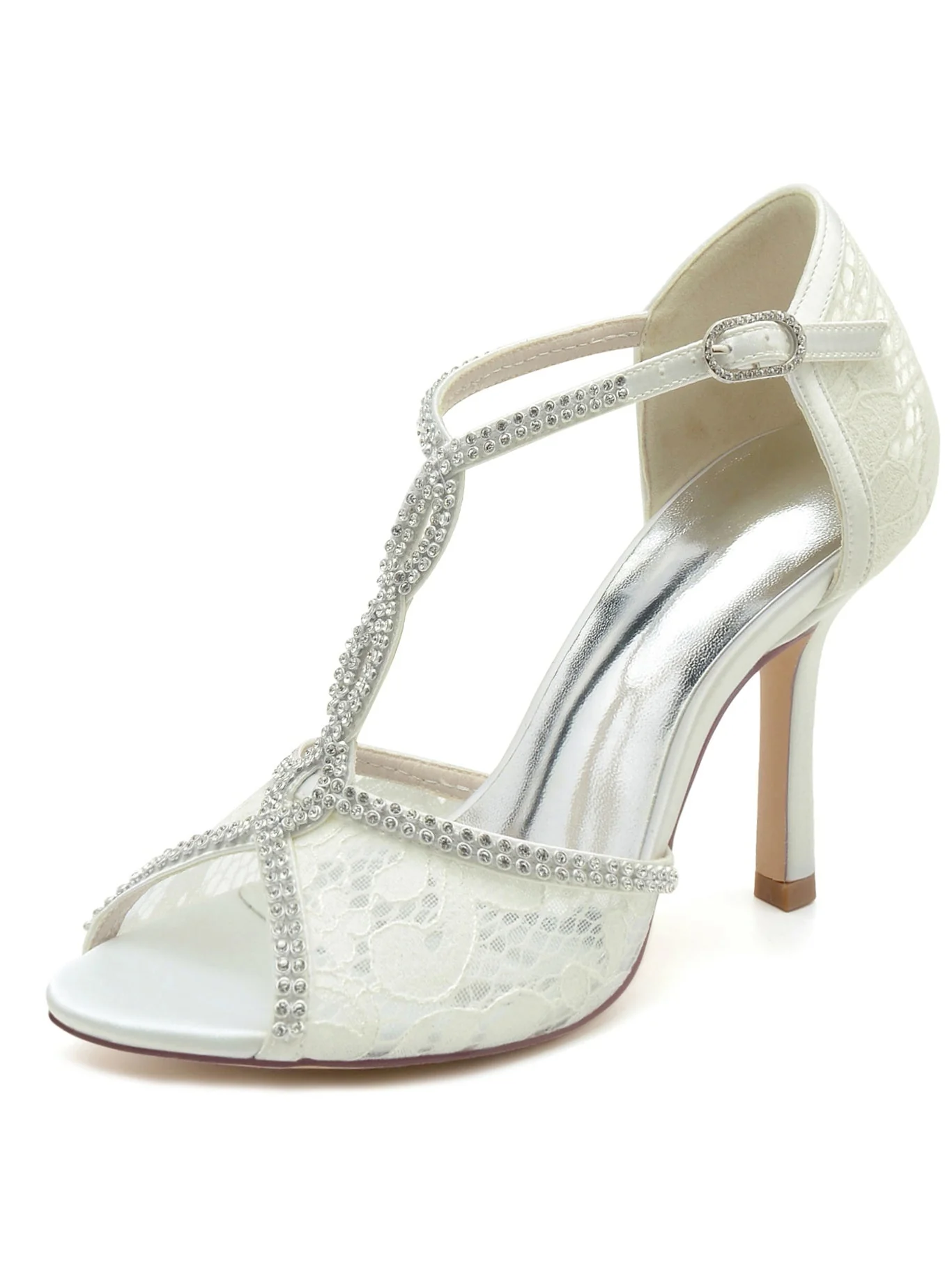 Women's Rhinestone Stiletto Heel Open Toe Bridal Shoes - Image 4
