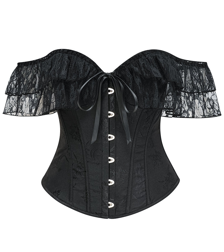 Women's Ruffled Lace Corset Off-the-Shoulder Boned Bustier Crop Top - Image 2