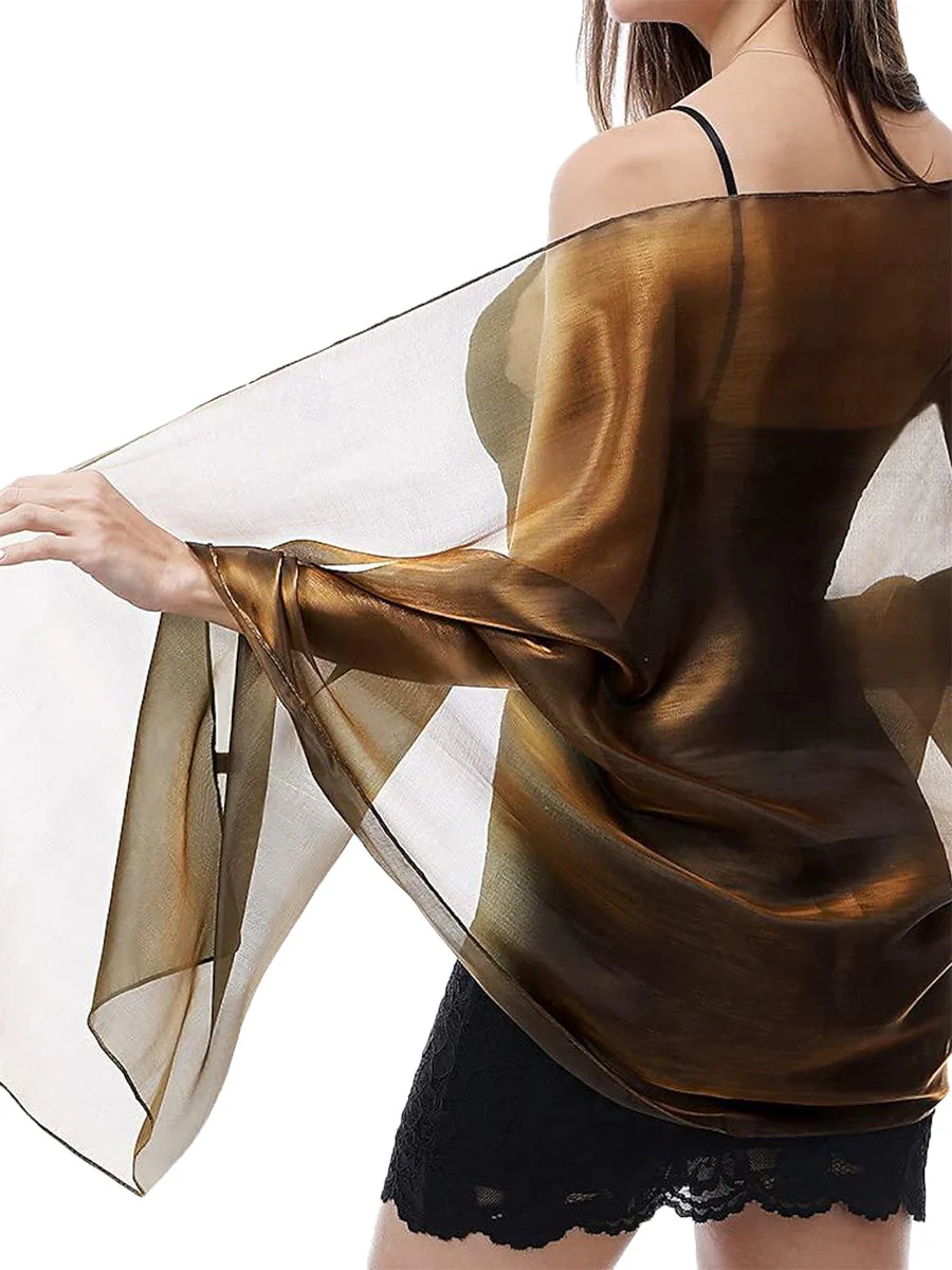 Women's Sheer Pure colour Silk Soft Wedding Formal Shawl - Image 25