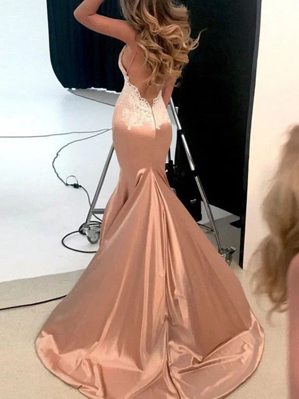 Women's Trumpet/Mermaid Silk like Satin Straps Sweep/Brush Train Long Prom Dresses - Image 2