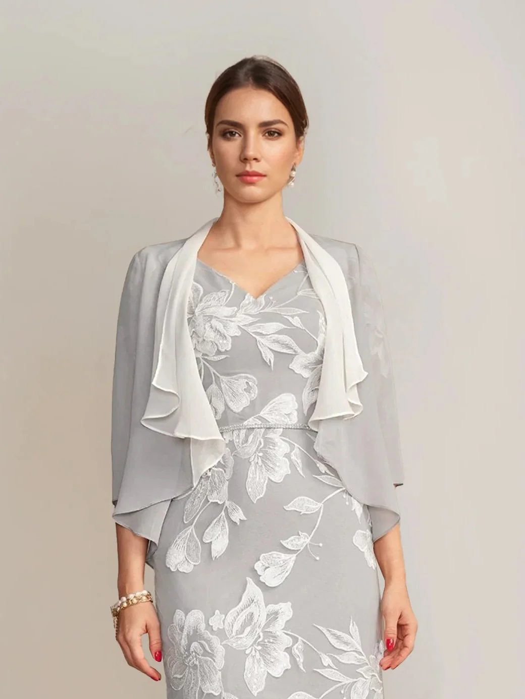 Women's Two-tone Chiffon 3/4 Sleeves Jackets with Ruffles