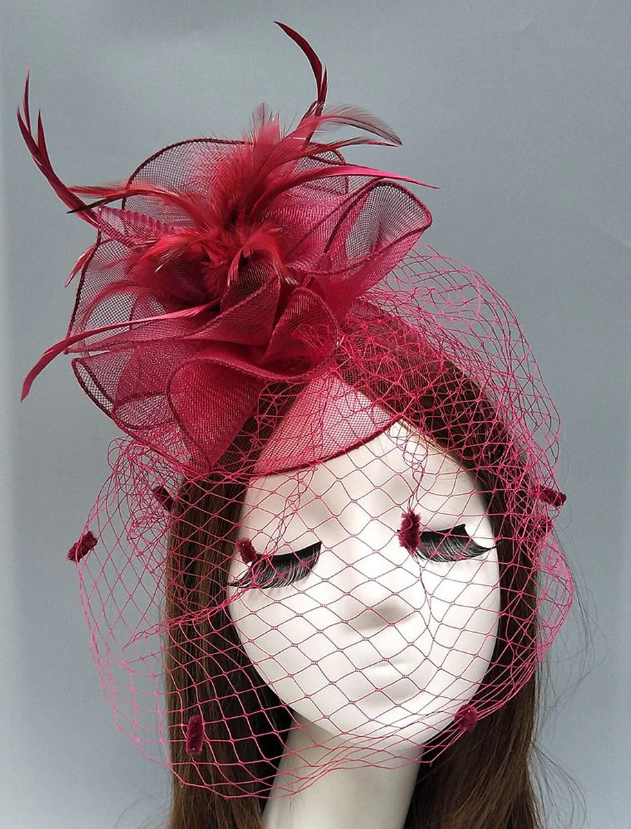 Women's Vintage Kentucky Derby Hat Flower Feather Wedding Headpiece/Headwear - Image 9