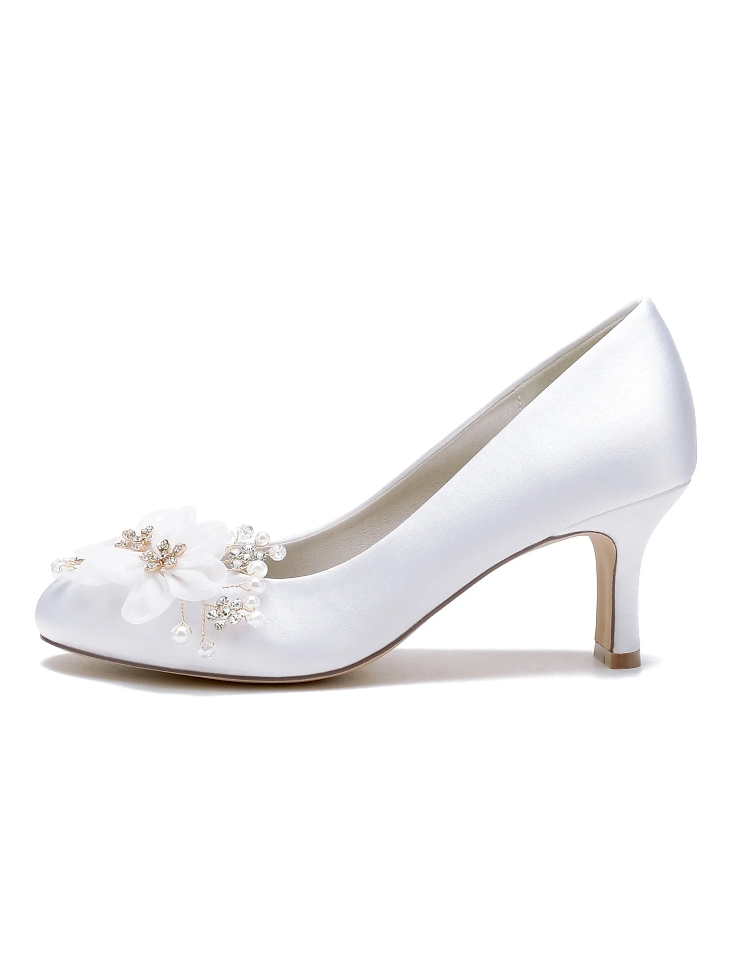 Women's Wedding Applique Mid Heel Pointed Toe Bridesmaid Shoes - Image 5