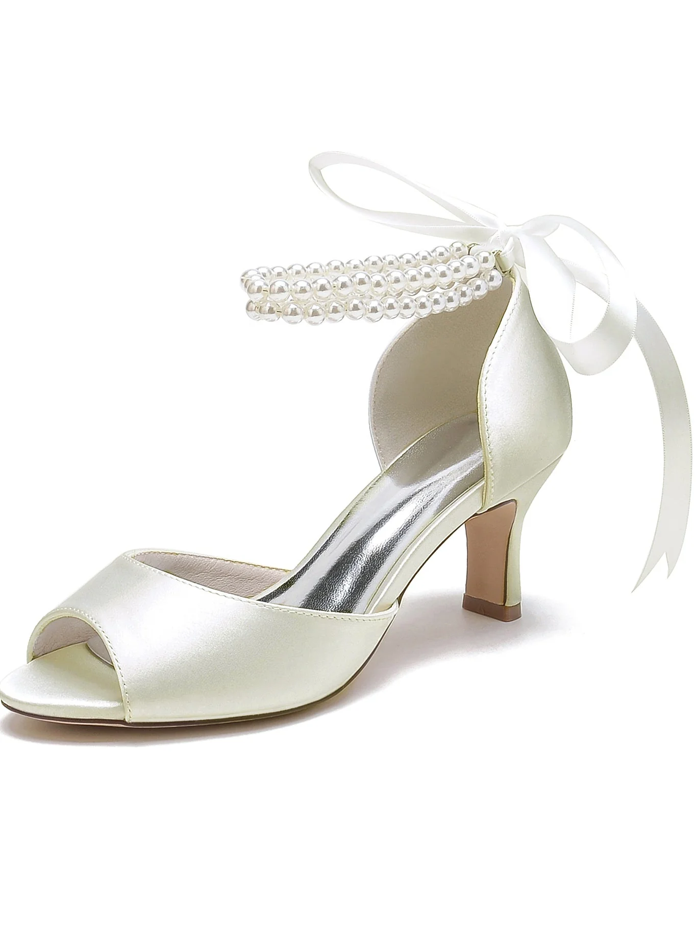Women's Wedding Bowknot Stiletto Heel Open Toe Bridal Shoes - Image 13