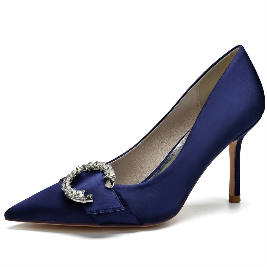 Women's Wedding Elegant Pointed Toe Bridal Shoes with Circle Rhinestones - Image 10